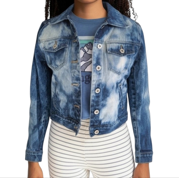 Express Jeans Denim Jacket in Distressed Bleach Blue Size Small - Picture 1 of 11